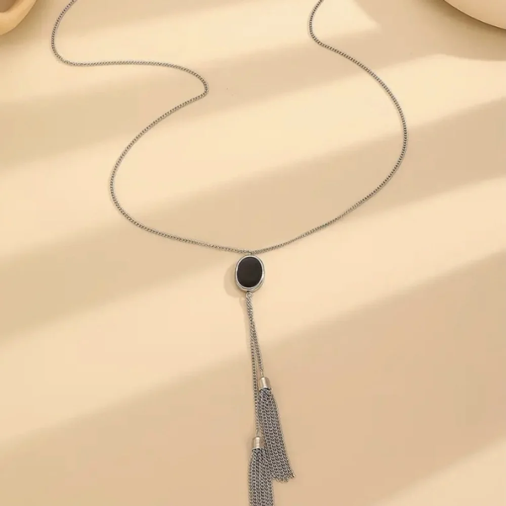 Long Tassel Necklace Silver